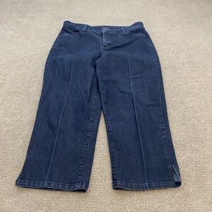 NYDJ Capri Jeans Womens 10 Blue Dark Wash High Rise Rhinestone Hem Slimming